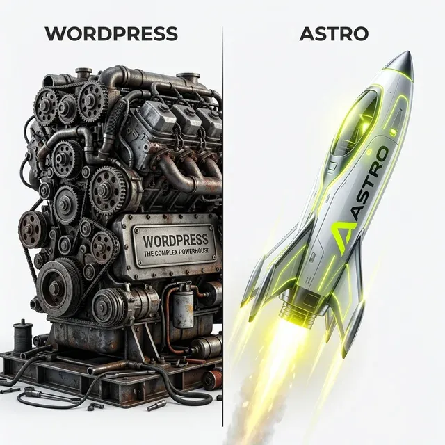 Vergleich: WordPress (Schwerfällig) vs. Astro (Minimalistisch & Schnell)