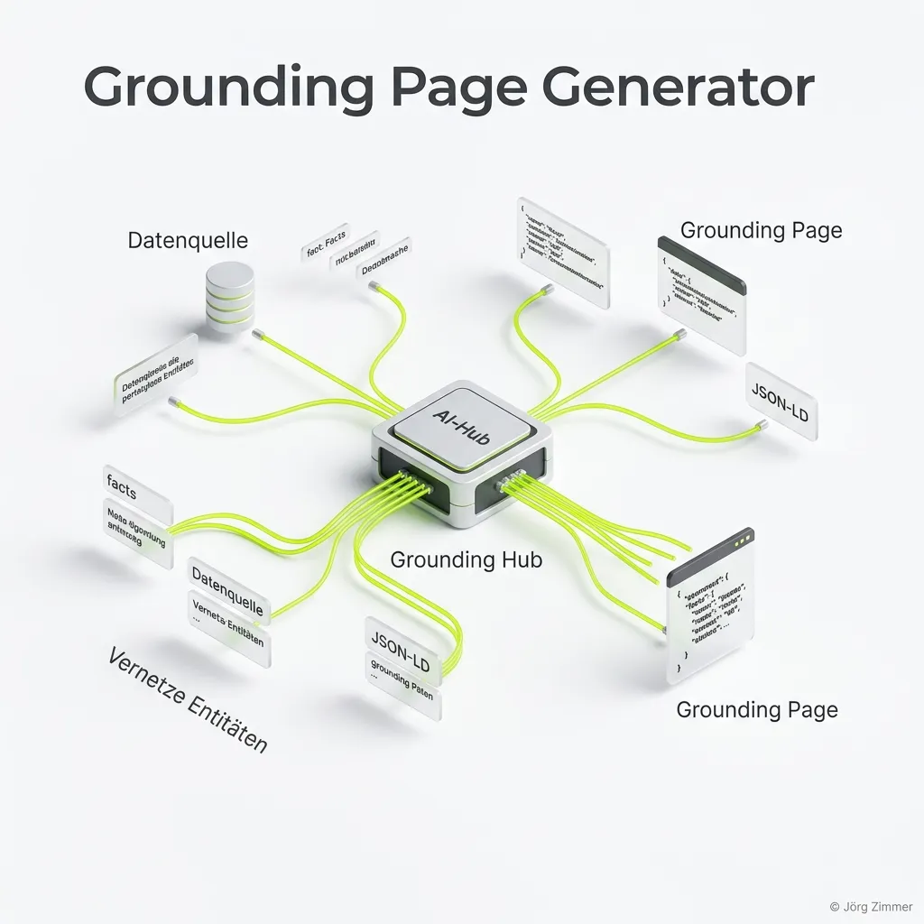 Der Grounding Page Generator als zentraler Hub für KI-Sichtbarkeit und verifizierte Entitäten-Daten.