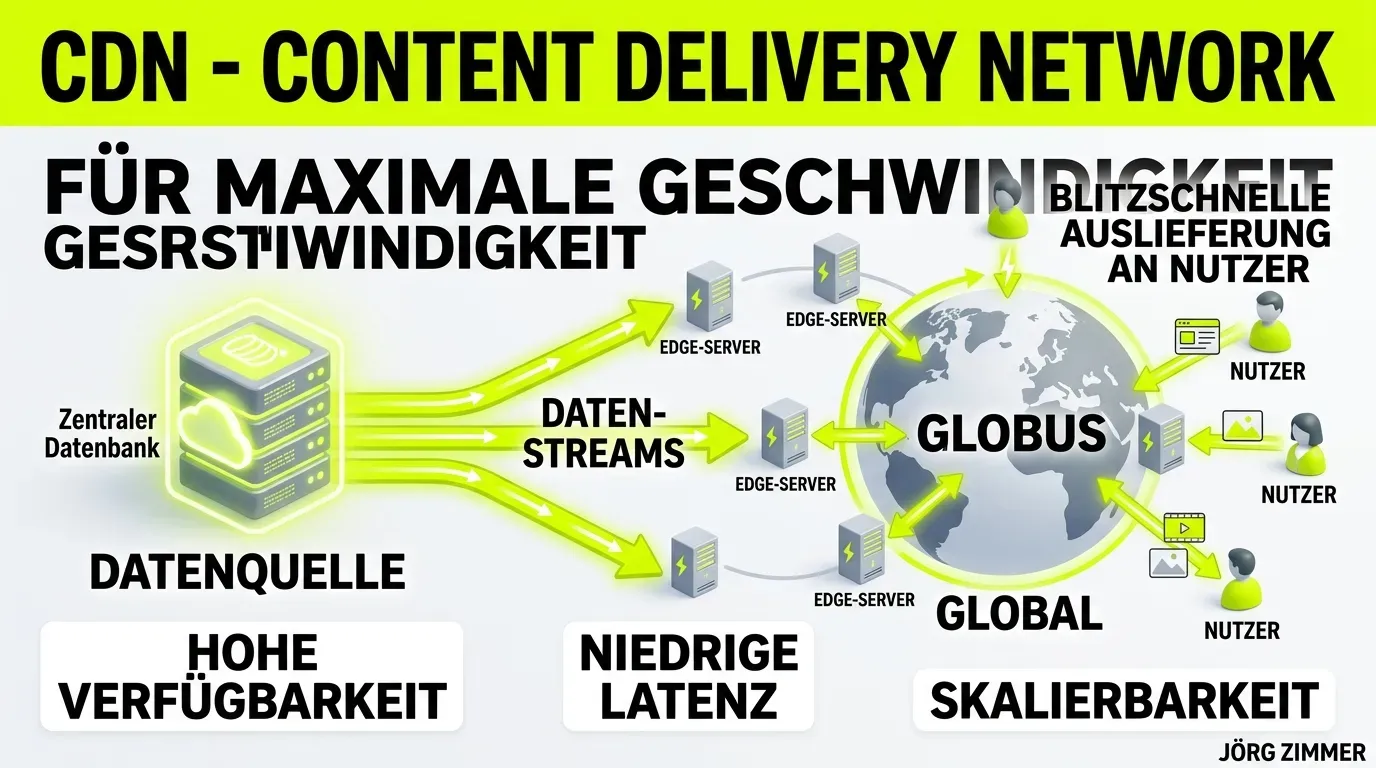 CDN Content Delivery Network Infografik mit Edge-Servern auf einem Globus