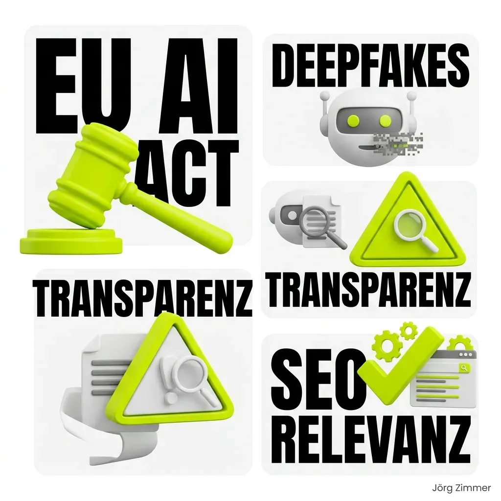 3D Infografik zum EU AI Act, Transparenz und SEO Relevanz
