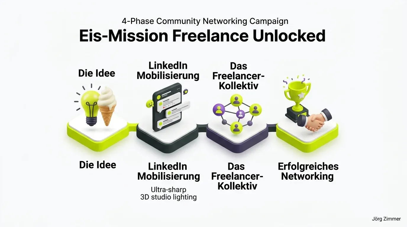 Freelance Unlocked Eis Mission 4-Phasen 3D-Infografik