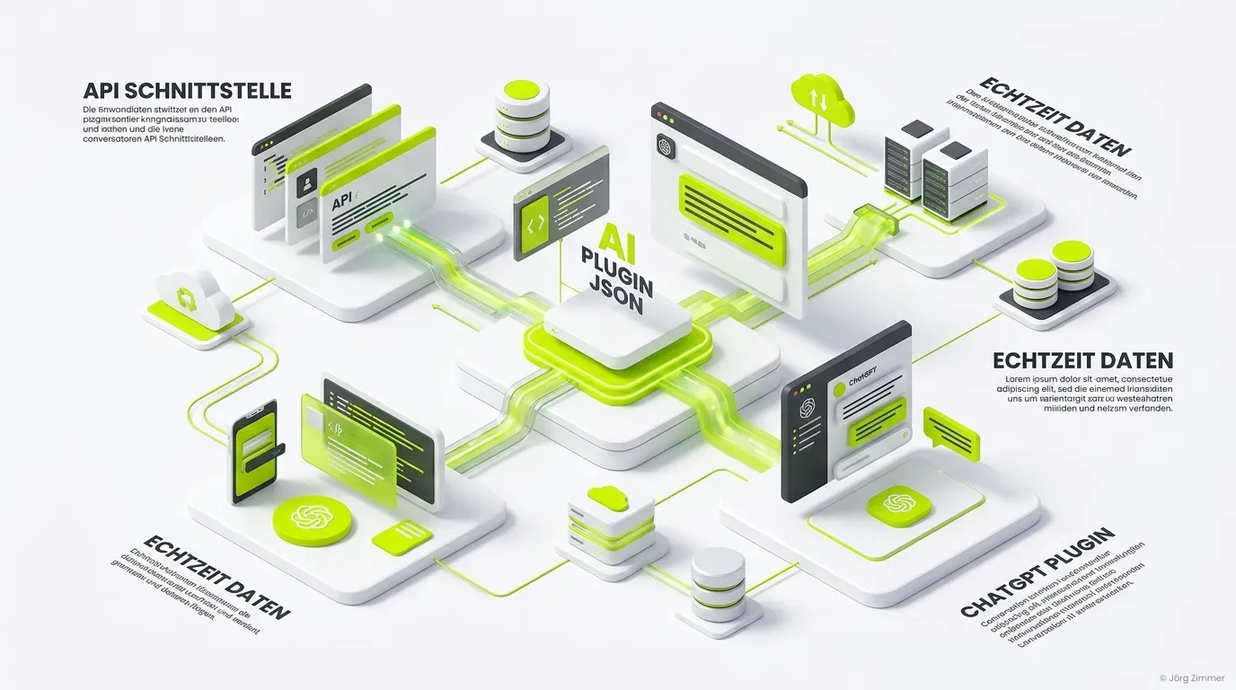 3D Infografik zum Thema ai-plugin.json und der Evolution hin zu MCP