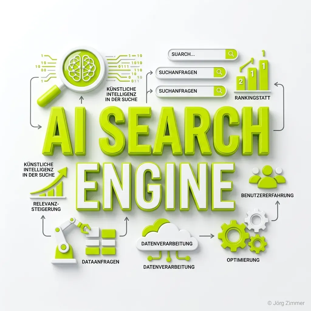 3D Infografik zum Thema AI Search Engine