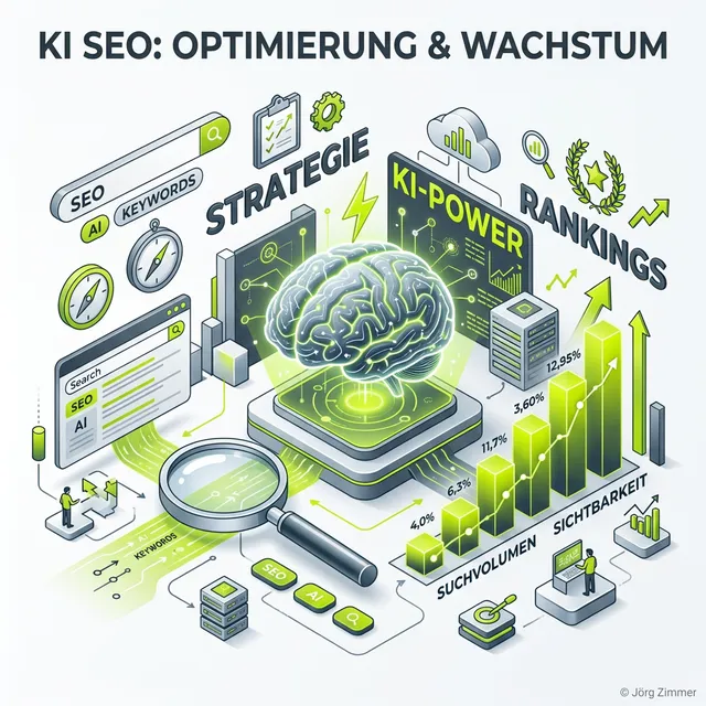 AI SEO 3D Infografik - Integrierte Strategie für Google und KI