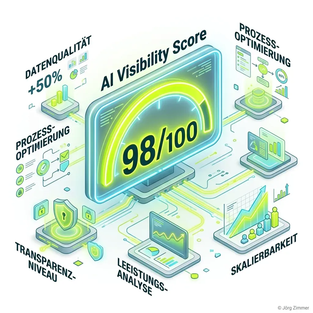 3D Illustration - AI Visibility Score Anzeige in grün und weiß