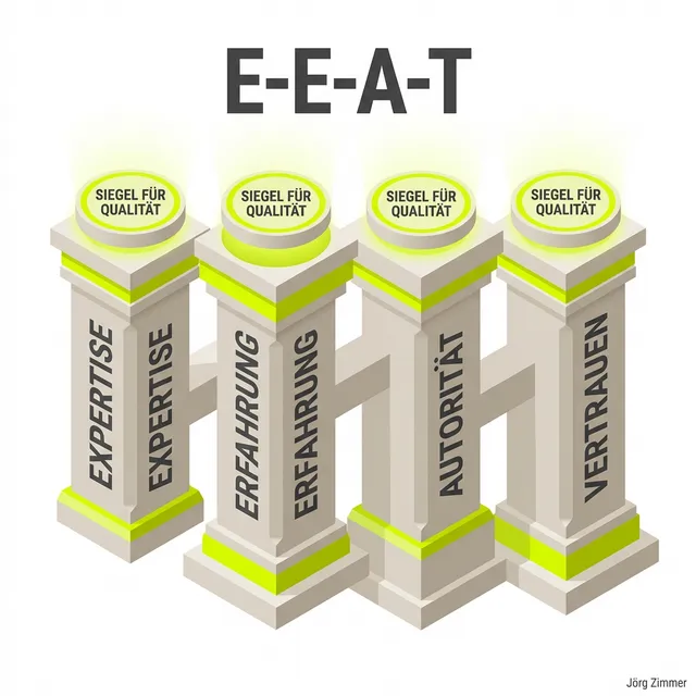 E-E-A-T 3D Infografik - Vertrauen als Rankingfaktor