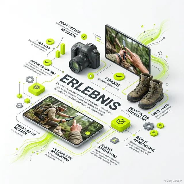 Experience (E-E-A-T) 3D Infografik - Reale Praxiserfahrung als Qualitätsmerkmal