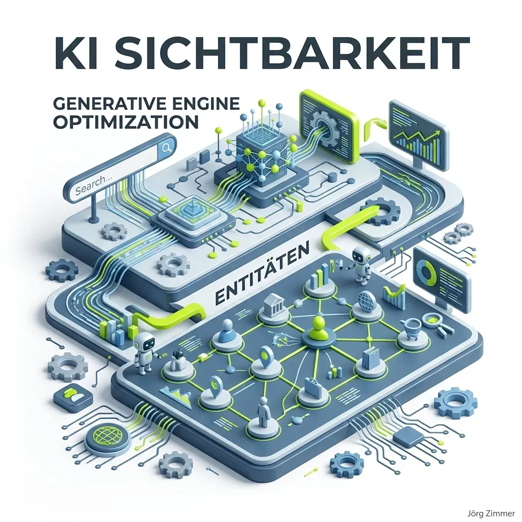 KI Sichtbarkeit und Generative Engine Optimization - Isometrische 3D Grafik