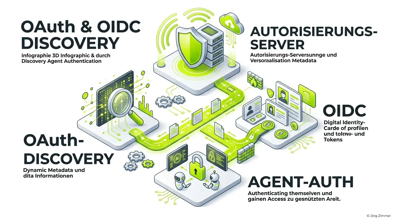 3D-Infografik zu OAuth-Discovery und Autorisierungs-Servern