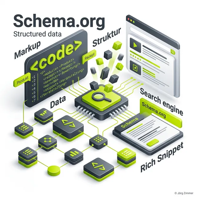 Schema.org Markup 3D Infografik - Strukturierte Daten Visualisierung