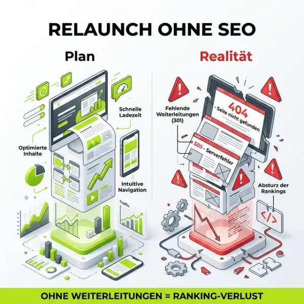 Sarkastisches Meme: Website-Relaunch ohne SEO – das klassische Relaunch-Desaster