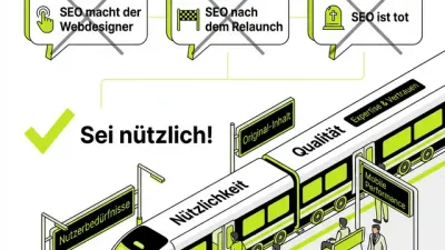 Infografik: SEO Missverständnisse 2026 – Die drei größten Mythen durchgestrichen