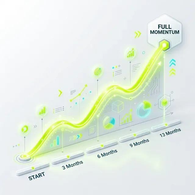 Infografik: Die 13-Monate-Momentum-Timeline für SEO-Projekte