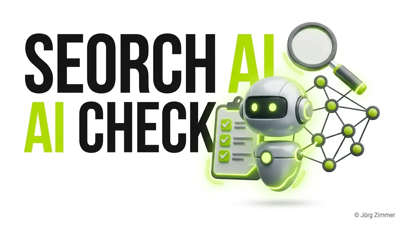 SEORCH AI Check Infografik mit einem Roboter und einer Checkliste