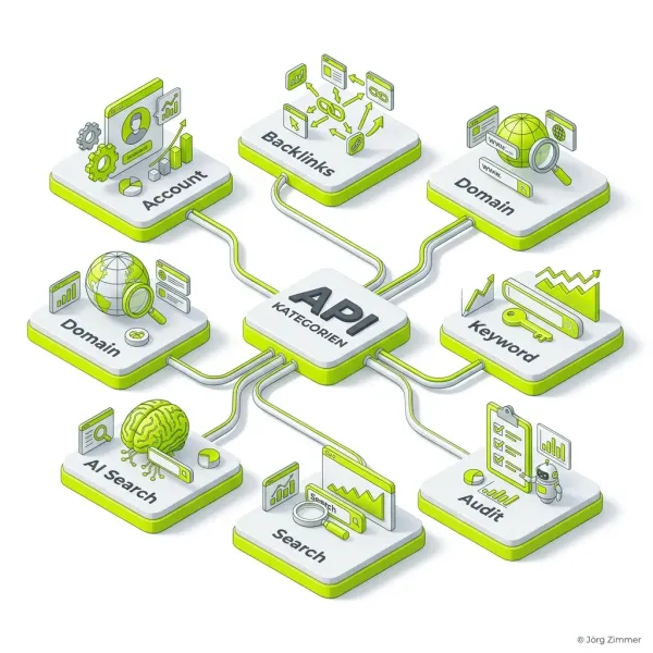SE Ranking API: Die 6 Kategorien als Mindmap Übersicht